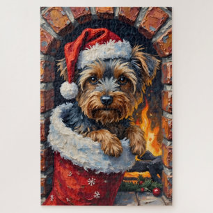 Yorkshire Terrier schaut aus Weihnachtsstrumpf her Puzzle