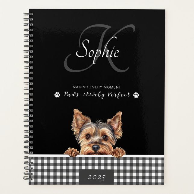 Yorkshire Terrier Schwarz-weiß Kariert Custom Planer (Vorderseite)