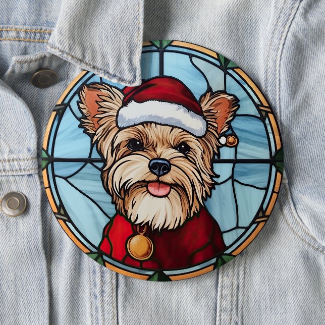 Yorkshire Terrier Stared Glass Christmas Button (Beispiel)