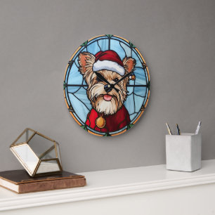 Yorkshire Terrier Stared Glass Christmas Große Wanduhr