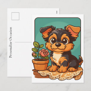 Yorkshire Terrier Süßer Welpe Cartoon-Porträt Feiertagspostkarte