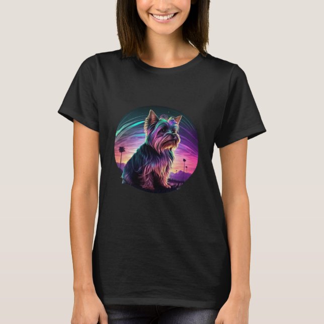 Yorkshire Terrier Synthwave 80er Retrowave Aesthet T-Shirt (Vorderseite)