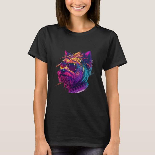 Yorkshire Terrier Synthwave 80s Retrowave Aestheti T-Shirt (Vorderseite)