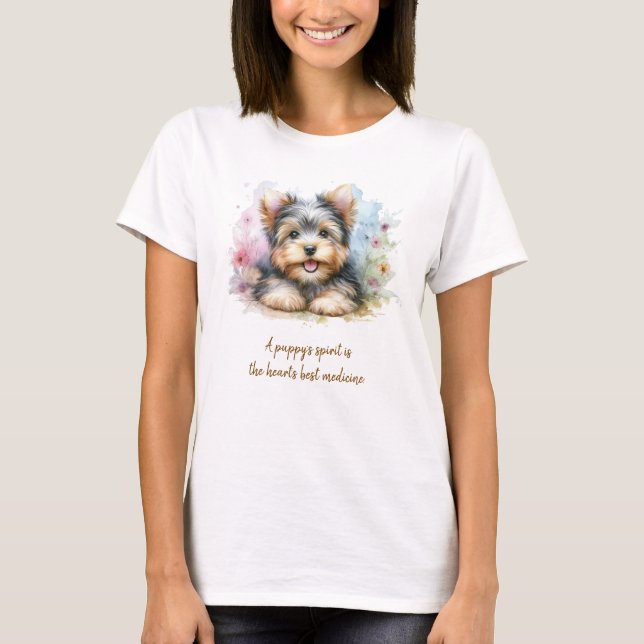 Yorkshire-Terrier-T-Shirt mit Zitat T-Shirt (Vorderseite)