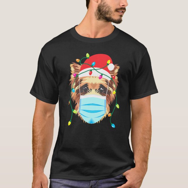 Yorkshire Terrier Tragen Weihnachtsmaske Holiday T-Shirt (Vorderseite)