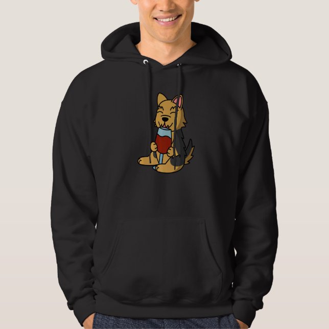 Yorkshire Terrier trinkt Wein Hund   Hoodie (Vorderseite)