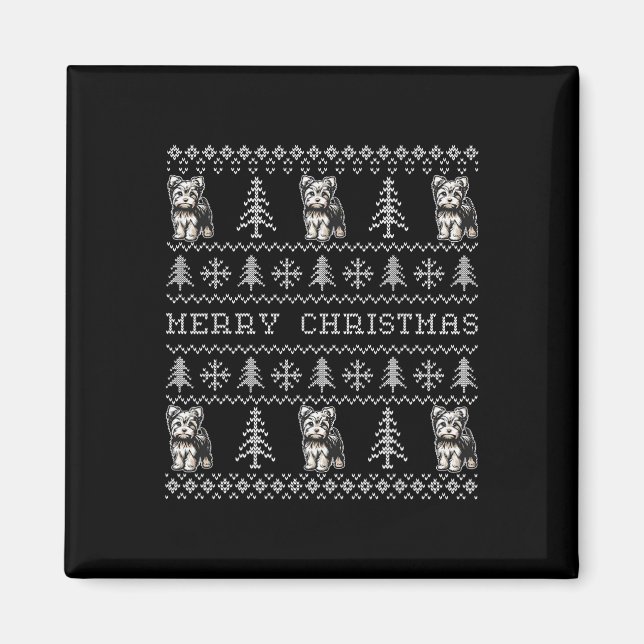 Yorkshire Terrier Ugly Christmas Sweater Funny Dog Magnet (Vorne)
