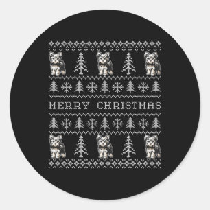 Yorkshire Terrier Ugly Christmas Sweater Funny Dog Runder Aufkleber