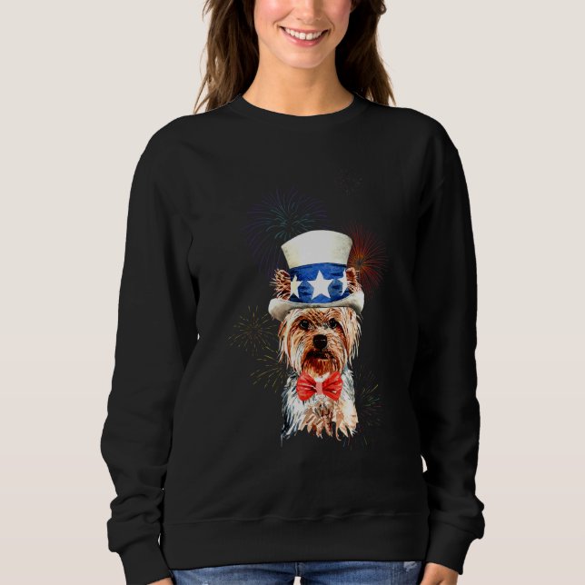 Yorkshire Terrier Us Flag Hat Firework July 4th Do Sweatshirt (Vorderseite)