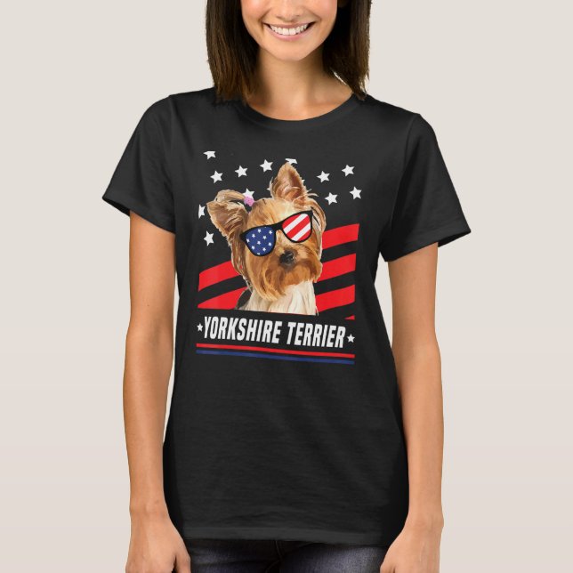Yorkshire Terrier Usa Flag 4. Juli Hund T-Shirt (Vorderseite)