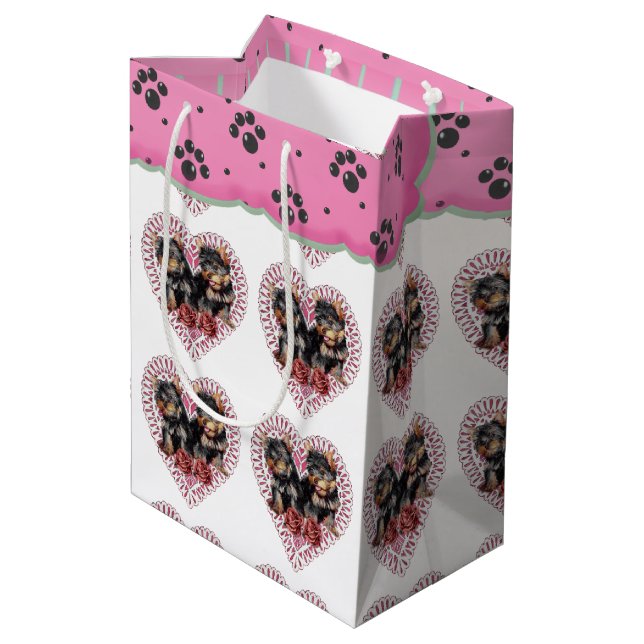 Yorkshire Terrier Valentine's Day Mittlere Geschenktüte (Rückseite Schrägansicht)