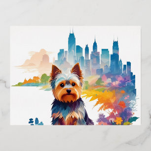 Yorkshire Terrier Vintag Animal Nature City Art Folien Feiertagspostkarte