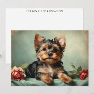 Yorkshire Terrier Vintage Welpenhund Süßes Porträt Feiertagskarte