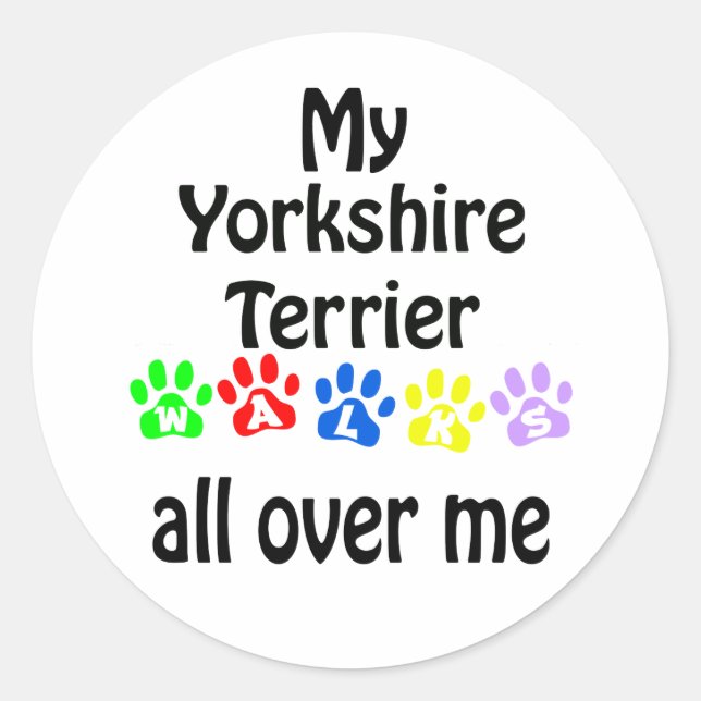 Yorkshire Terrier Walks Design Runder Aufkleber (Vorderseite)