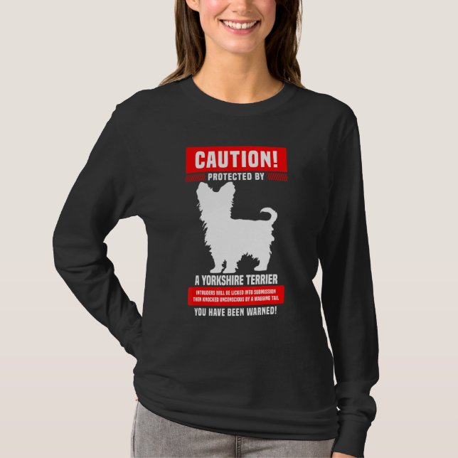 Yorkshire Terrier Warnung Geschützt Durch T-Shirt (Vorderseite)