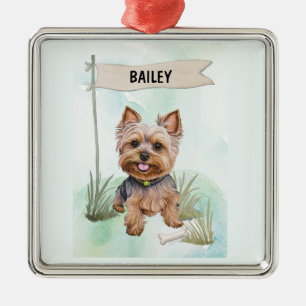 Yorkshire Terrier Wasserfarben personalisierter Hu Ornament Aus Metall