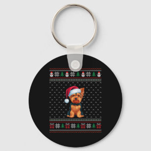 Yorkshire Terrier Wear Weihnachtsmannmütze Ugly Xm Schlüsselanhänger