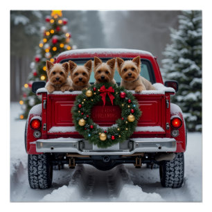 Yorkshire Terrier Weihnachten roter LKW Feiertagsg Poster