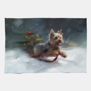 Yorkshire Terrier Weihnachten Schnee Winter Geschirrtuch