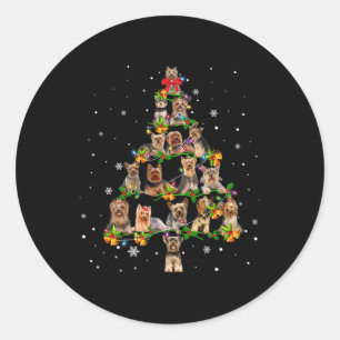 Yorkshire Terrier Weihnachtsbaum Santa Lustiger Hu Runder Aufkleber