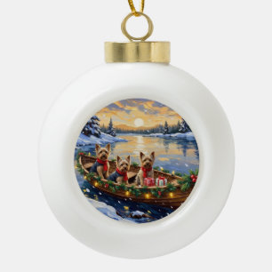 Yorkshire Terrier Weihnachtsboot Urlaub Keramik Kugel-Ornament