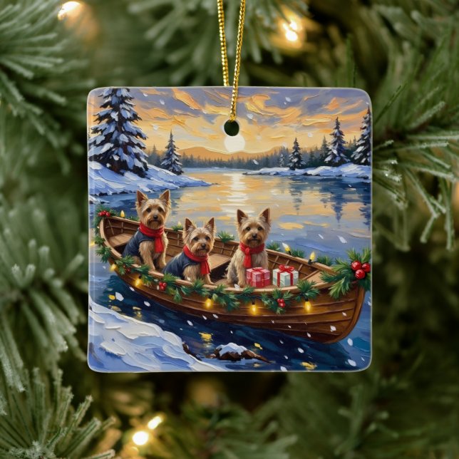 Yorkshire Terrier Weihnachtsboot Urlaub Keramikornament (Baum)