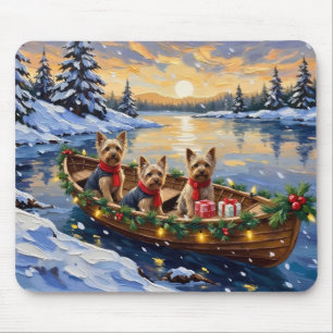 Yorkshire Terrier Weihnachtsboot Urlaub Mousepad