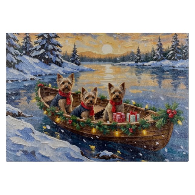 Yorkshire Terrier Weihnachtsboot Urlaub Schneidebrett (Vorderseite)