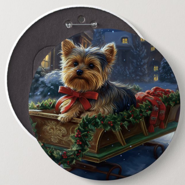 Yorkshire Terrier Weihnachtsfeiertage Button (Vorne & Hinten)