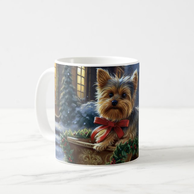 Yorkshire Terrier Weihnachtsfeiertage Kaffeetasse (Vorderseite Links)