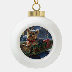 Yorkshire Terrier Weihnachtsfeiertage Keramik Kugel-Ornament