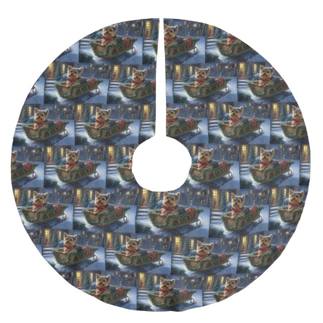 Yorkshire Terrier Weihnachtsfeiertage Polyester Weihnachtsbaumdecke (Vorderseite)