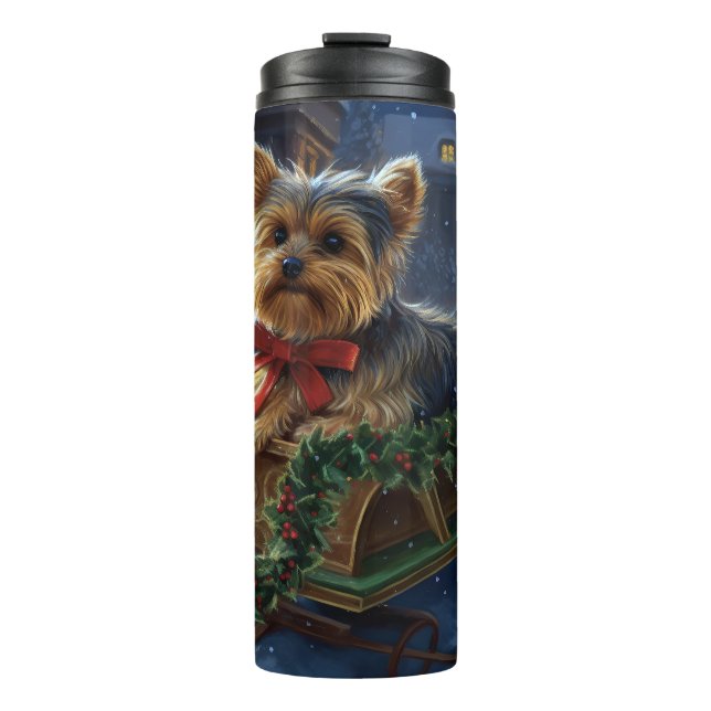 Yorkshire Terrier Weihnachtsfeiertage Thermosbecher (Vorderseite)
