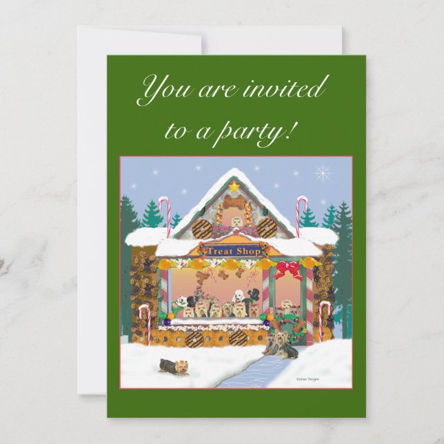 Yorkshire Terrier Weihnachtsgeschäft Leckerei Einl Einladung (Vorderseite)