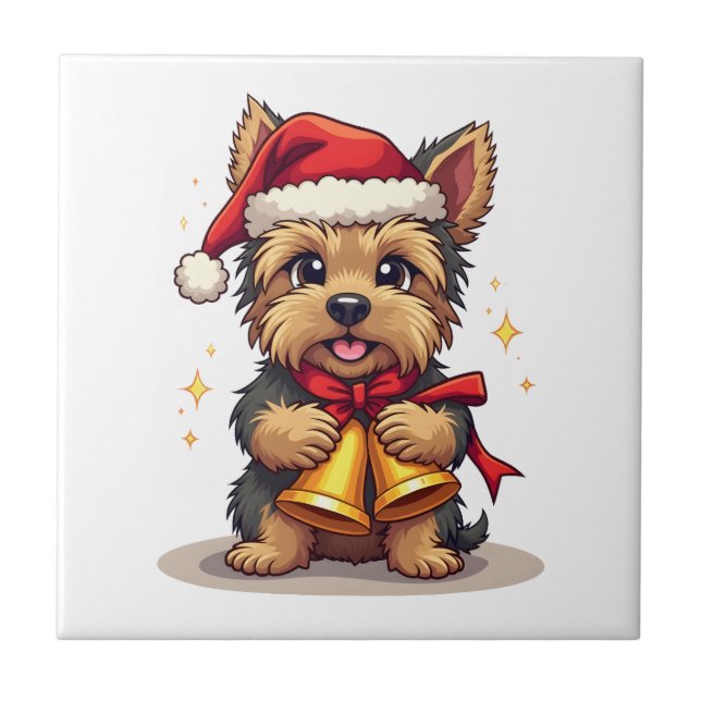 Yorkshire Terrier Weihnachtsglocken Fliese (Vorderseite)