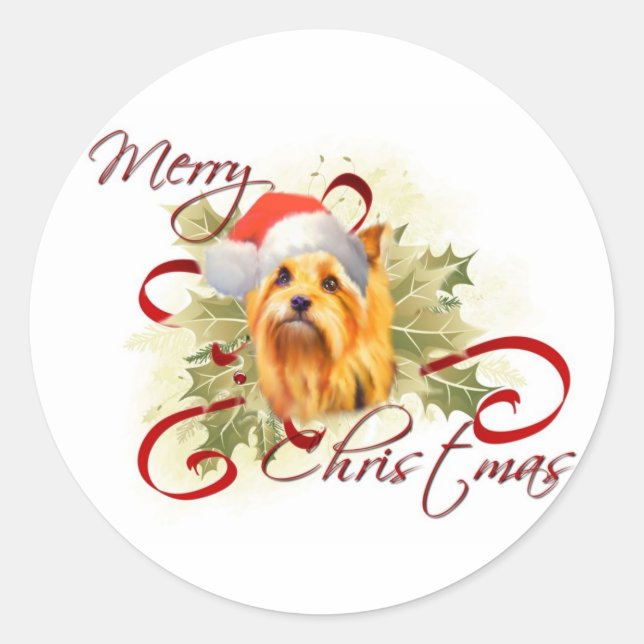 Yorkshire Terrier Weihnachtskleber Runder Aufkleber (Vorderseite)