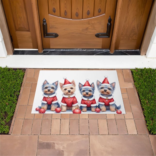 Yorkshire Terrier Weihnachtskleid Santa Hut Fußmatte (Außenbereich)