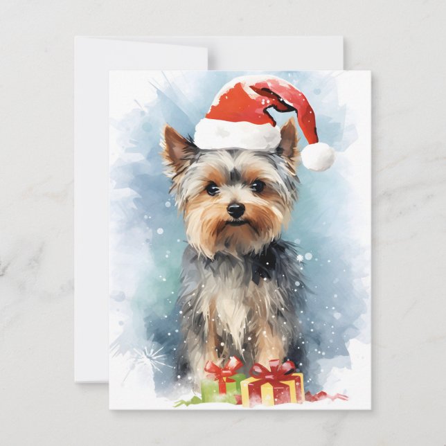 Yorkshire Terrier Weihnachtsmalerei Feiertagskarte (Vorderseite)