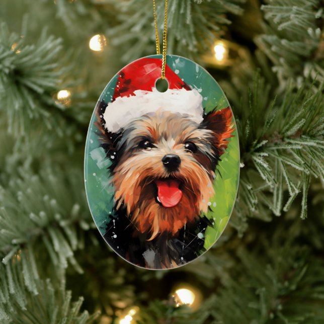 Yorkshire Terrier Weihnachtsmalerei Keramik Ornament (Baum)