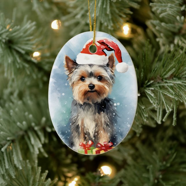 Yorkshire Terrier Weihnachtsmalerei Keramik Ornament (Baum)