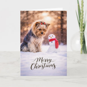 Yorkshire Terrier Weihnachtsmann Schneemann Feiertagskarte