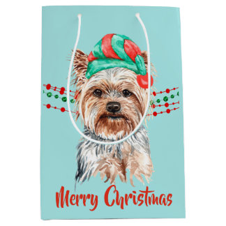 Yorkshire Terrier Weihnachtsmannmütze Holiday Stri Mittlere Geschenktüte
