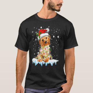 Yorkshire Terrier Weihnachtsmannmütze Xmas Lights T-Shirt