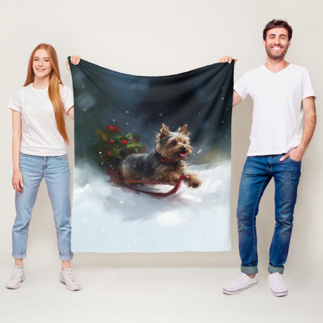 Yorkshire Terrier Weihnachtsschnee Fleecedecke (Beispiel)