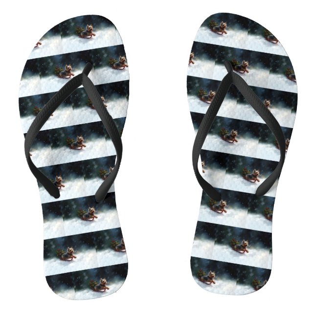 Yorkshire Terrier Weihnachtsschnee Flip Flops (Fußbett)