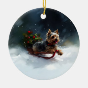 Yorkshire Terrier Weihnachtsschnee Keramik Ornament