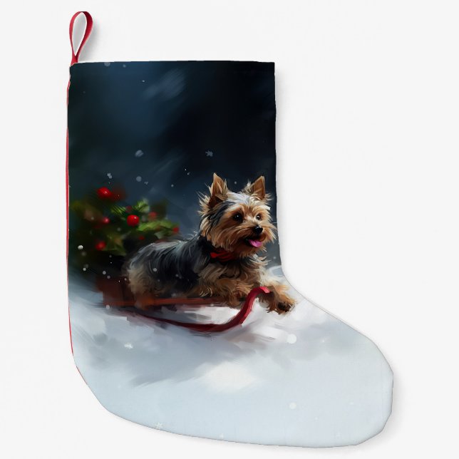 Yorkshire Terrier Weihnachtsschnee Kleiner Weihnachtsstrumpf (Vorderseite)