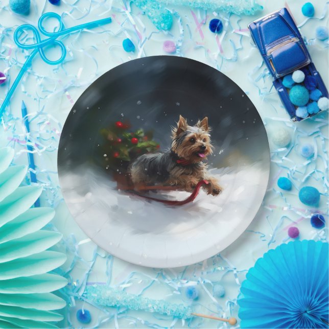 Yorkshire Terrier Weihnachtsschnee Pappteller (Party)