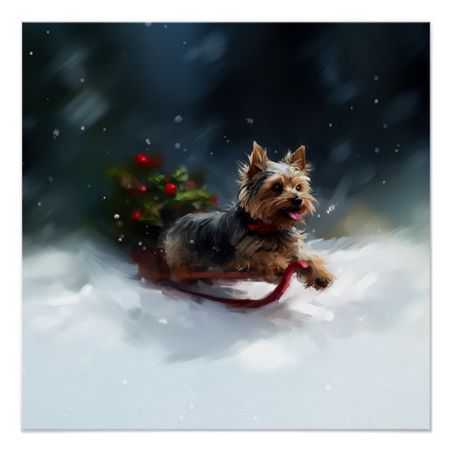 Yorkshire Terrier Weihnachtsschnee Poster (Vorderseite)