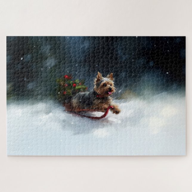 Yorkshire Terrier Weihnachtsschnee Puzzle (Horizontal)